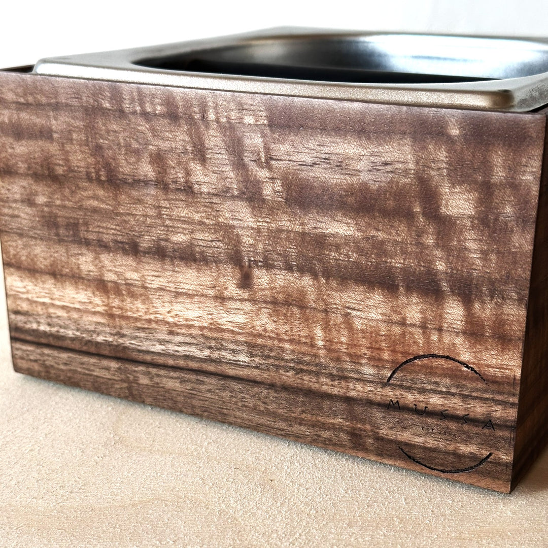Knock Box - stainless steel and olivewood/walnut