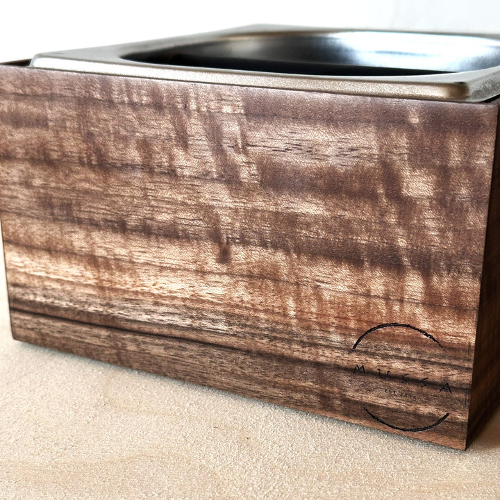 Knock Box - stainless steel and olivewood/walnut