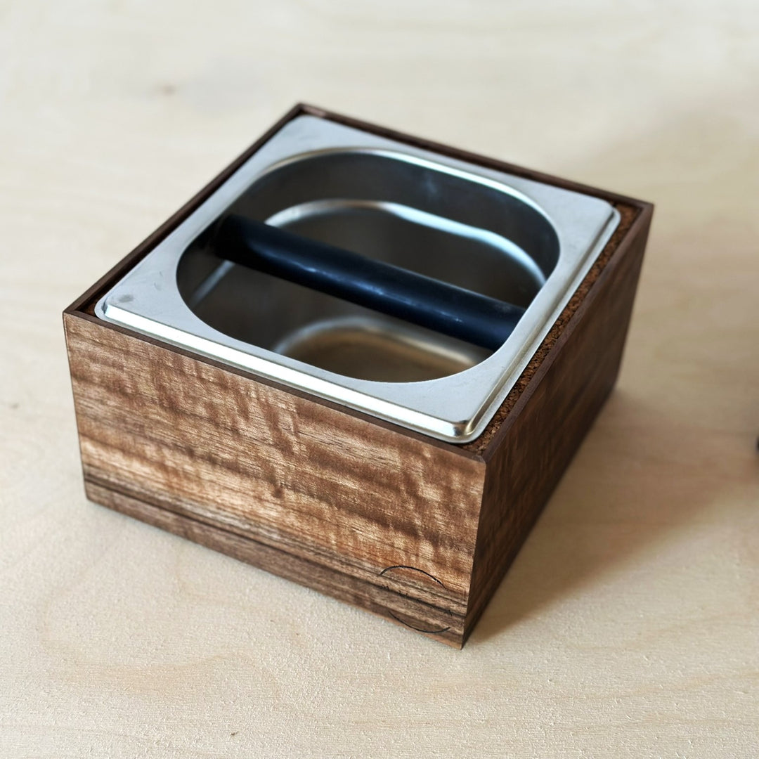 Knock Box - stainless steel and olivewood/walnut
